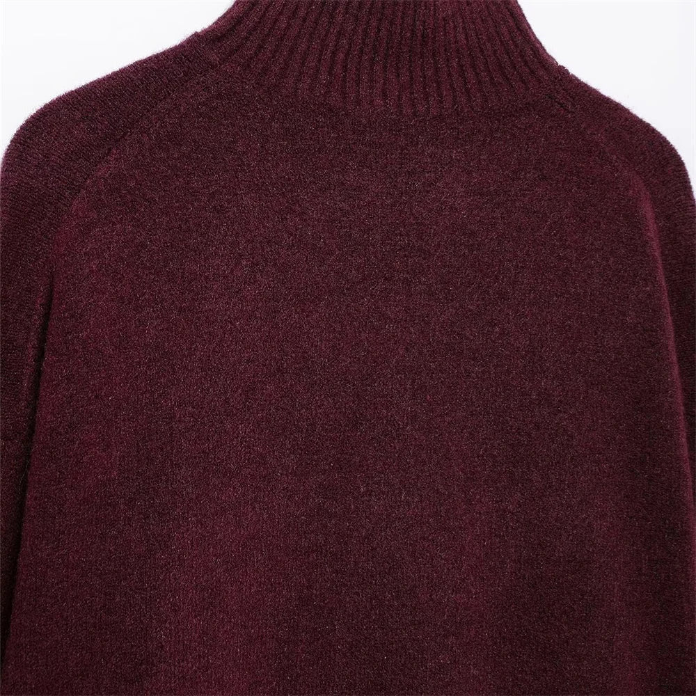 Vivian | Burgunder Pullover mit hohem Kragen
